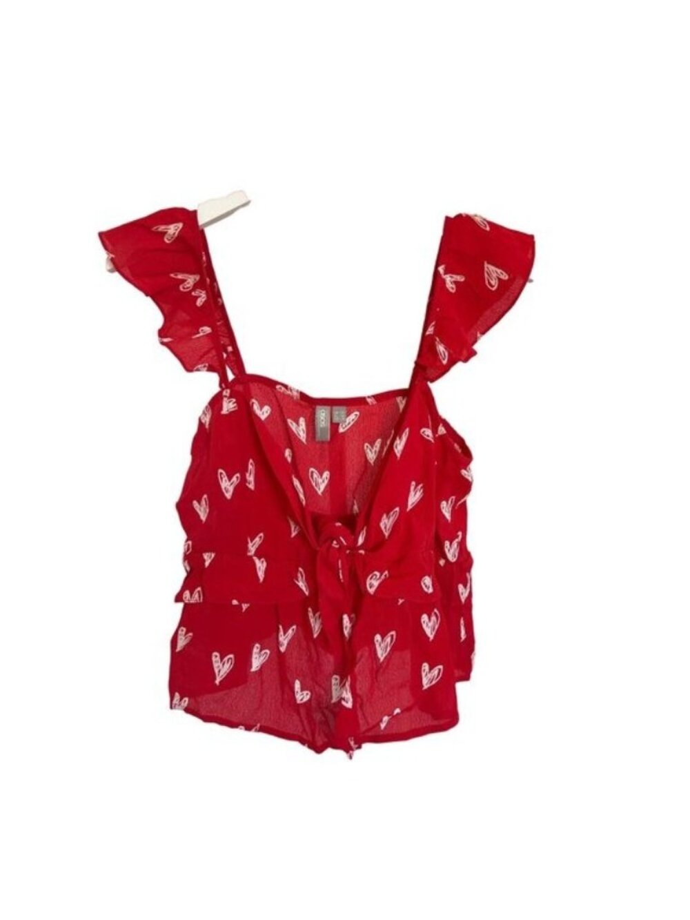 ASOS Heart Print Red Ruffle Tie Front Top With Playful Ruffle Straps